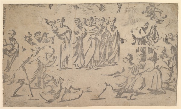 The death of Ananias surrounded by Apostles, 1518. Creator: Ugo da Carpi.