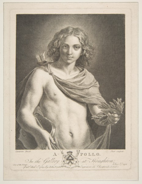 Apollo wearing a mantle and holding a laurel branch and violin, 1784. Creator: Victor Marie Picot.