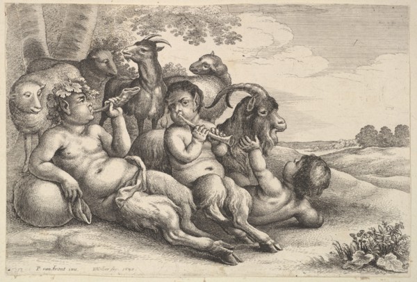 Two young satyrs and a boy, 1647. Creator: Wenceslaus Hollar.