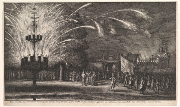Fireworks at Hemissem, 1625-77. Creator: Wenceslaus Hollar.