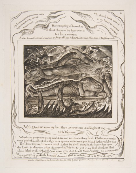 Job's Evil Dreams, from Illustrations of the Book of Job, 1825-26. Creator: William Blake.