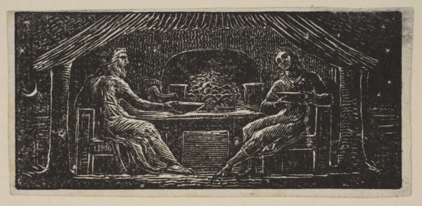 Thenot and Colinet Eat Their Evening Meal, from Thornton's Pastorals of Virgil, 1821. Creator: William Blake.