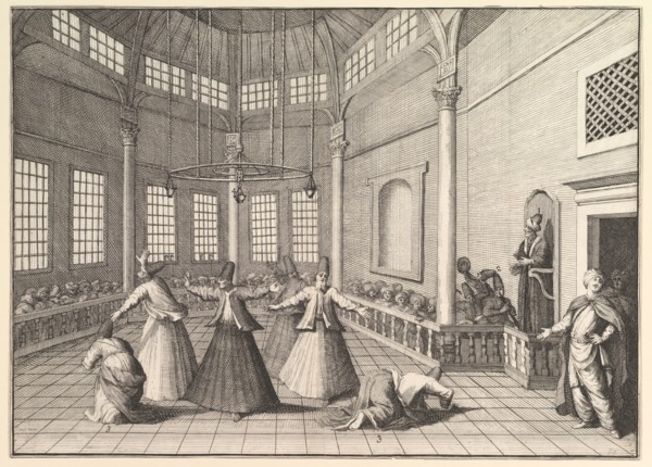 The Inside of a Mosque, the Dervishes Dancing