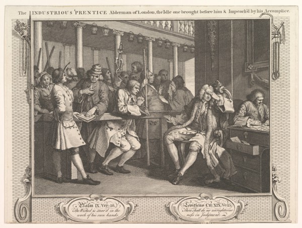 The Industrious 'Prentice Alderman of London, The Idle One Brought Before Hi..., September 30, 1747. Creator: William Hogarth.