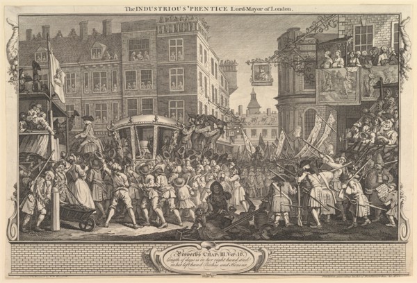 The Industrious 'Prentice Lord Mayor of London: Industry and Idleness, plate..., September 30, 1747. Creator: William Hogarth.