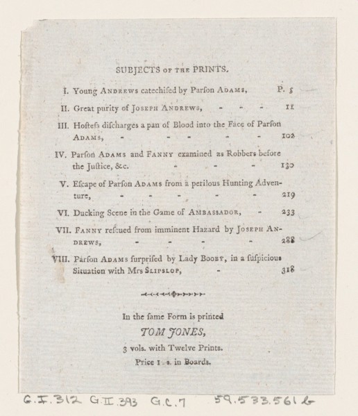 Table of Contents: "The Adventures of Joseph Andrews