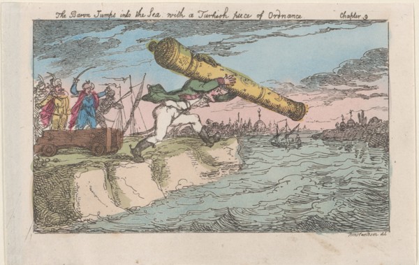 The Baron Jumps into the Sea with a Turkish piece of Ordnance