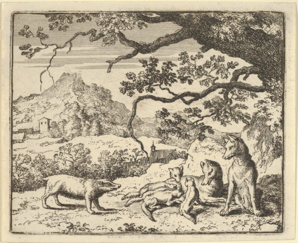 Renard Receives a New Citation from the Badger. From Hendrick van Alcmar's Renard The Fox