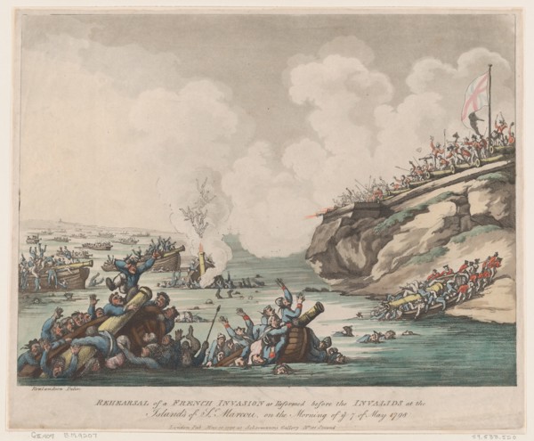 Rehearsal of a French Invasion as Performed before the Invalids at the Islands of St Marcou on the Morning of the 7th of May 1798