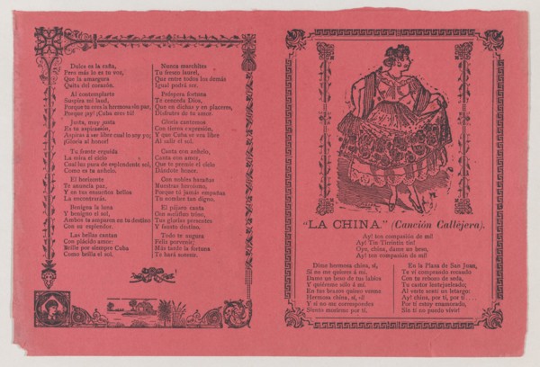 A broadsheet with a popular song 'La China' on the recto, on the verso the dance of 'Cuba Libre', ca. 1900-1910.