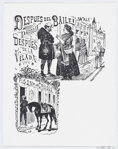 A man and woman speaking on the street, ca. 1880-1910.