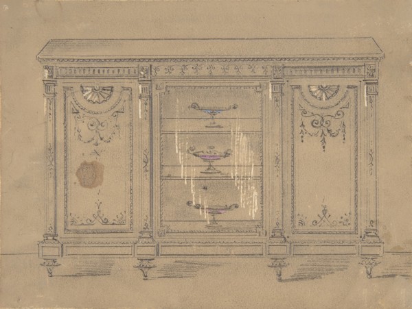 Cabinet Design with Glass Center Door, 19th century.