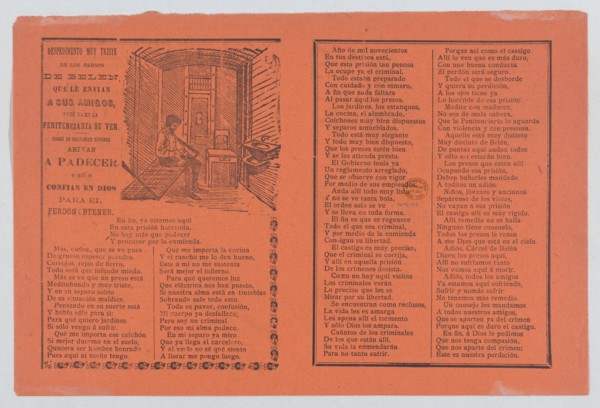 Broadsheet relating to life in prison, a man in his jail cell, ca 1900-1913.