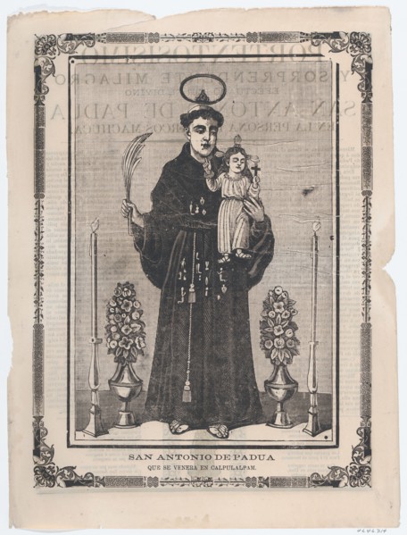 Broadsheet with image of Saint Antony of Padua, ca. 1900-1910.