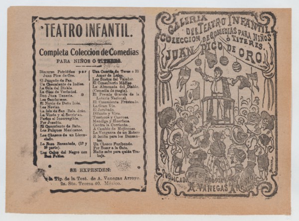 Cover for 'Juan Pico de Oro', a man in a pulpit addressing a crowd before him, ca. 1880-1910.