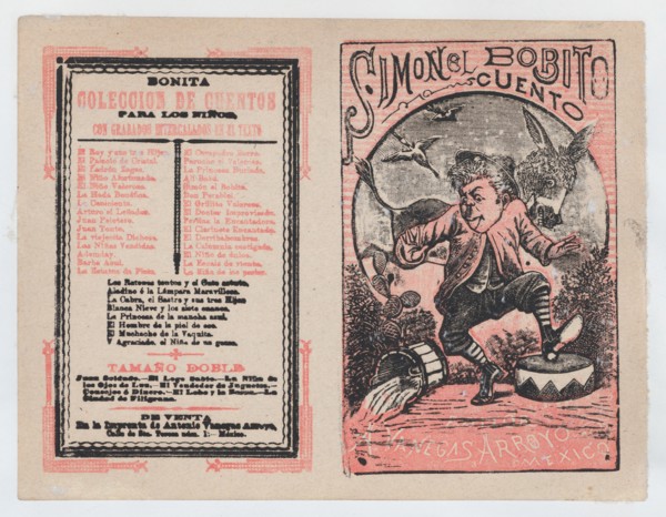 Cover for 'Simonel Bobito', a man stomping and a donkey in the background, ca. 1890-1910.