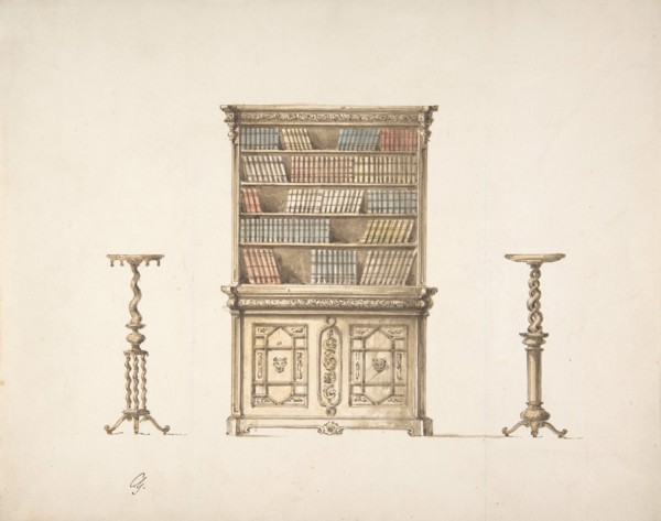 Design for a Bookcabinet and Two Pedestals (Verso: sketch), early 19th century.