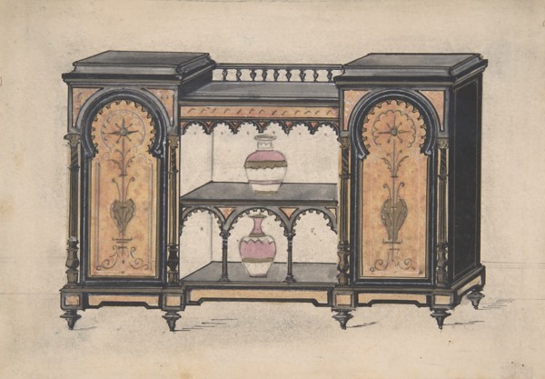 Design for a Cabinet with Two Central Shelves and Arched Doors, 19th century.