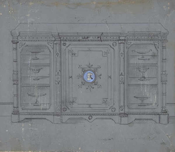 Design for a Cabinet witha Porcelain Plaque on the Center Panel, 19th century.