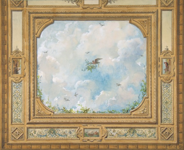 Design for a ceiling decorated with clouds and birds, 1830-97.