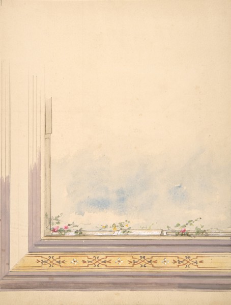 Design for a ceiling painted with clouds and flowering vines, 1830-97.