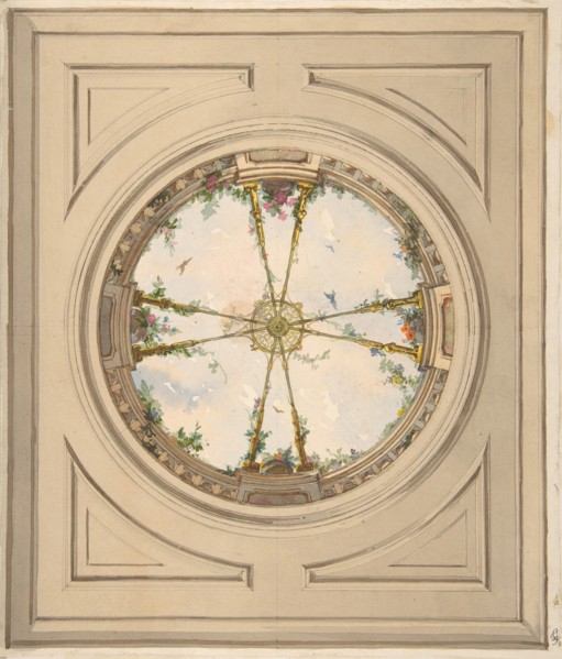 Design for a ceiling painted with clouds and trellis work, second half 19th century.