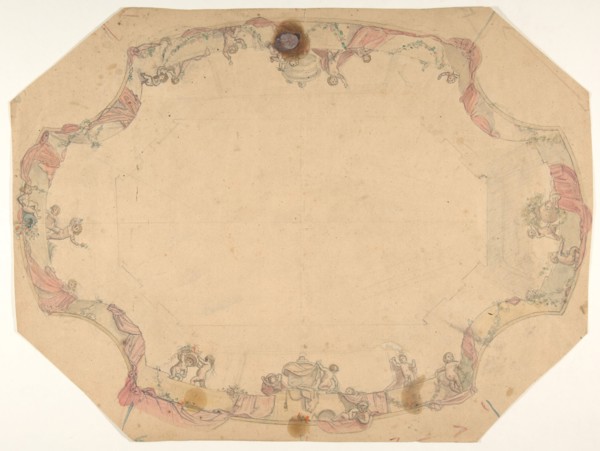 Design for a ceiling painted with putti, garlands, and swags, second half 19th century.