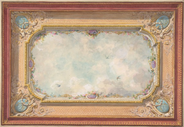 Design for a ceiling with trompe l'oeil sky, second half 19th century.