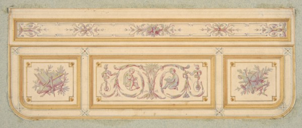 Design for a ceiling with two putti and symbols for the arts, second half 19th century.