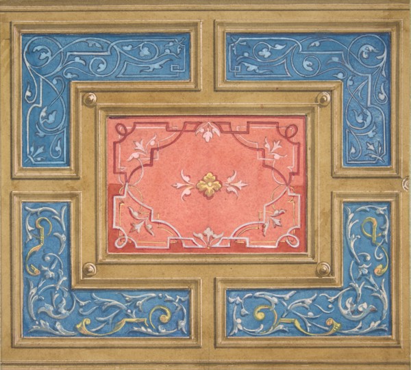 Design for a coffered ceiling with painted panels, 1840-97.