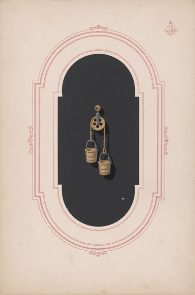 Design for a Gold Earring with Two Buckets and Pulley, ca. 1870-1900.