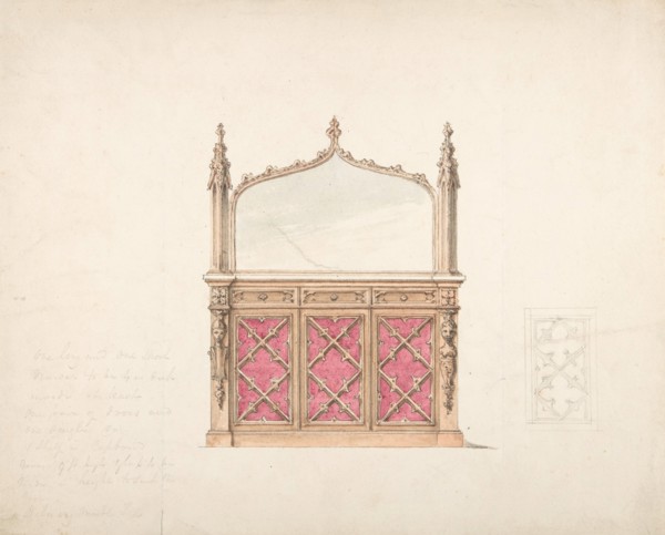 Design for a Gothic Style Mirrored Cabinet, early 19th century.