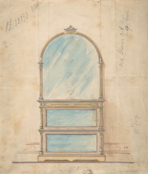 Design for a Mirror-fronted Cabinet Topped with a Mirror, 19th century.