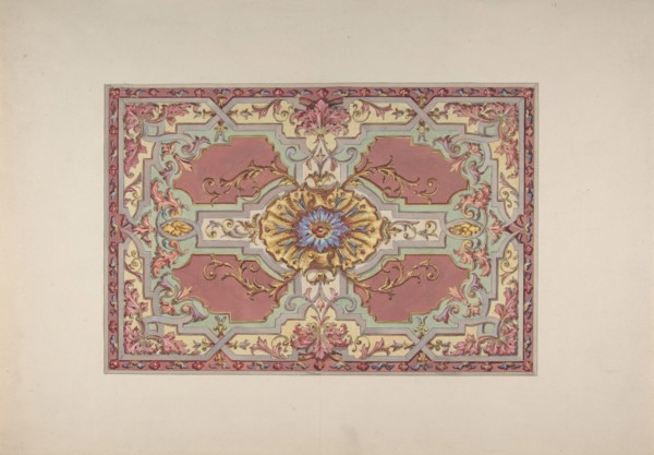 Design for a Painted Ceiling with Strapwork and Foliage on a Rose Background, second half 19th century.