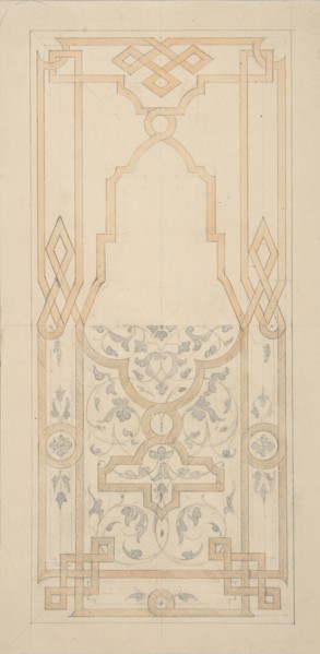 Design for a panel ornamented with strapwork and rinceaux, 1830-97.