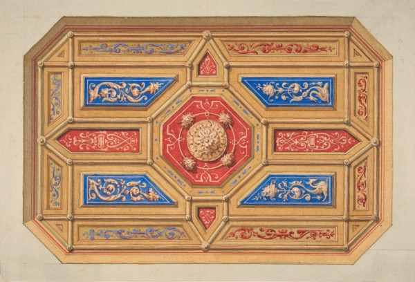 Design for a paneled ceiling, 19th century.