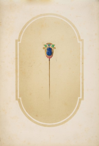 Design for a pin with a blue scarab, 19th century.