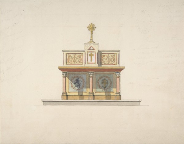 Design for an altar table surmounted by a crucifixion, second half 19th century.