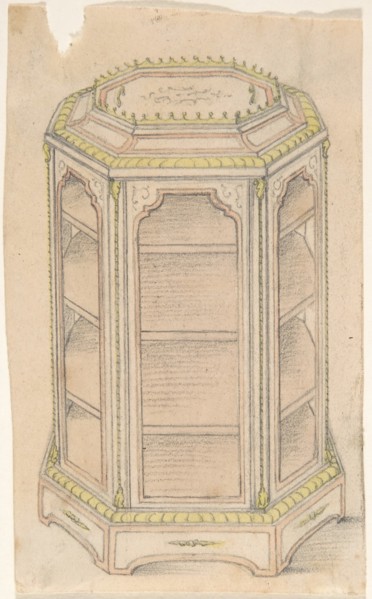 Design for an Octagonal Cabinet with Glass Doors and Shelves, 19th century.
