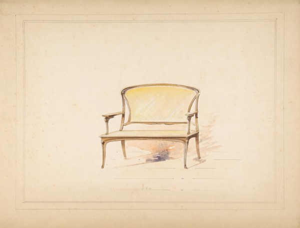 Design for Art Nouveau Loveseat with Caning, 19th century.