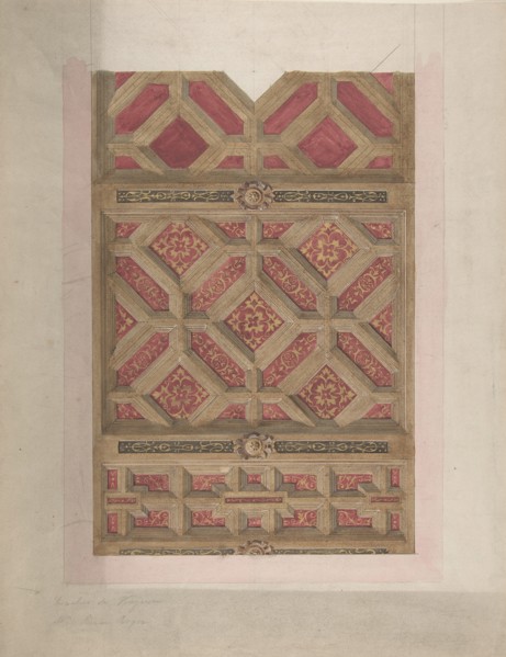 Design for Coffered Ceiling in Red and Gold, second half 19th century.