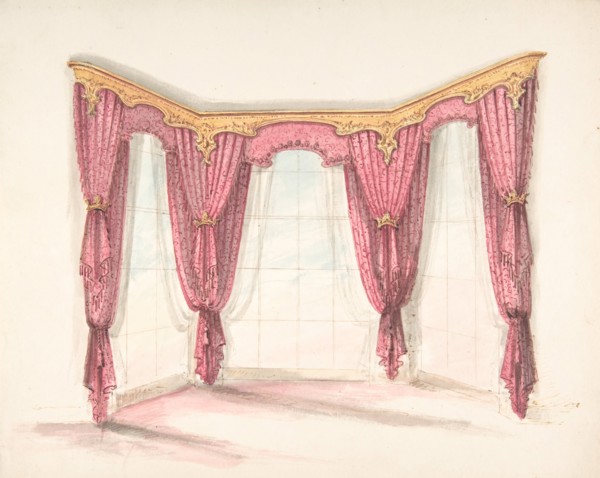 Design for Red Curtains with a Gold Pelmet, early 19th century.