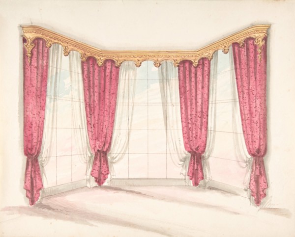 Design for Red Curtains with a Gold Pelmet, early 19th century.