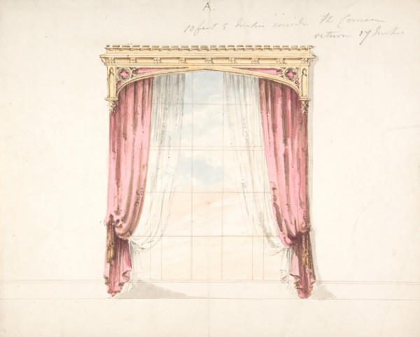 Design for Red Curtains with a Gothic Style Gold Pediment, early 19th century.
