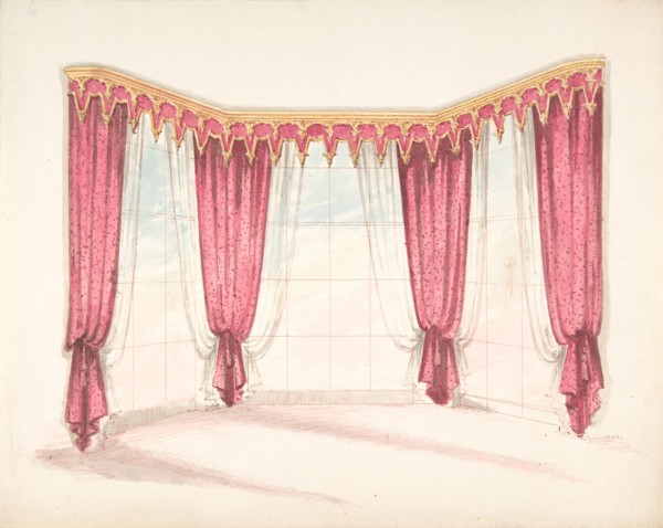 Design for Red Curtains with a Red and Gold Pelmet, early 19th century.