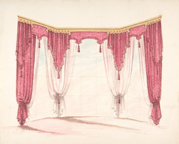Design for Red Curtains with Red Fringes and a Gold Pediment, early 19th century.