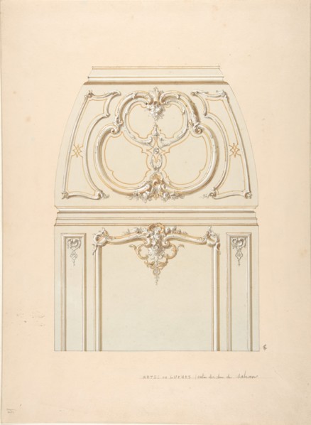 Design for Rococo-style wall and cove ornament in the salon of the Hotel de Luynes, owned by the Duc de Sabran, second half 19th century.