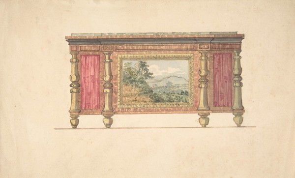 Design for Sideboard with Inset Landscape, early 19th century.