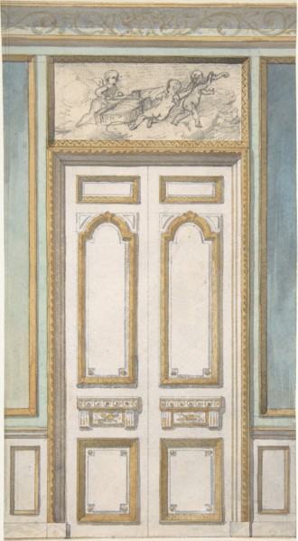 Design for Single Door and Overdoor Panel with Cupids Bearing a Violin, second half 19th century.