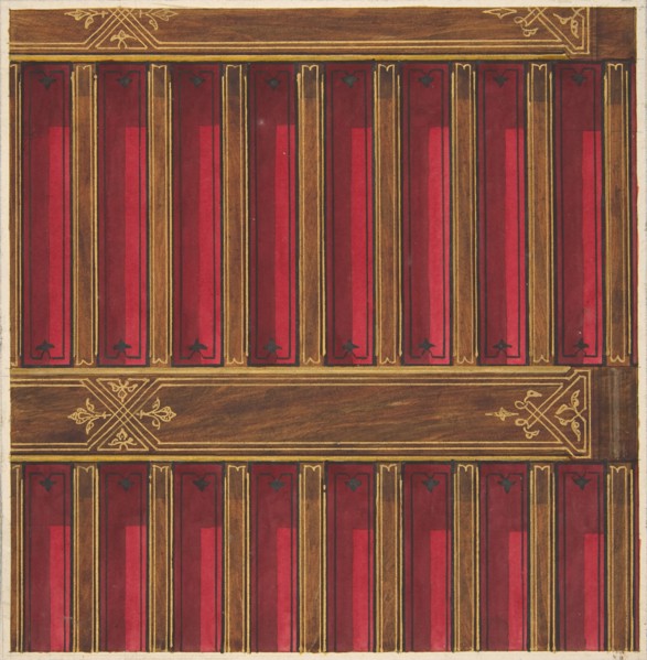 Design for the decoration of a beamed ceiling, 1840-97.